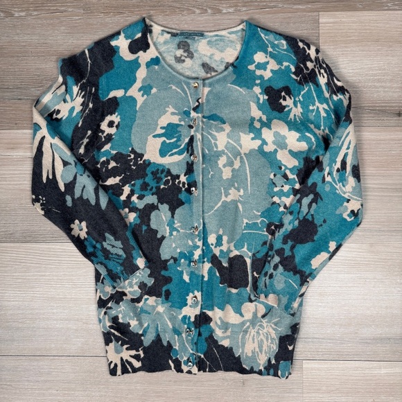 Ann Taylor Blue and Gray Floral Angora Blend Cardigan Sweater, Size XS - Picture 1 of 7